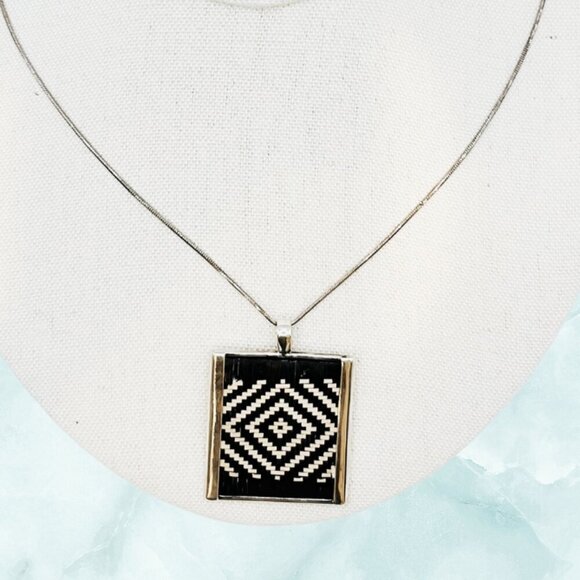 Sterling Silver Square Tapestry Pendant on Sterling Box Chain - Picture 1 of 5